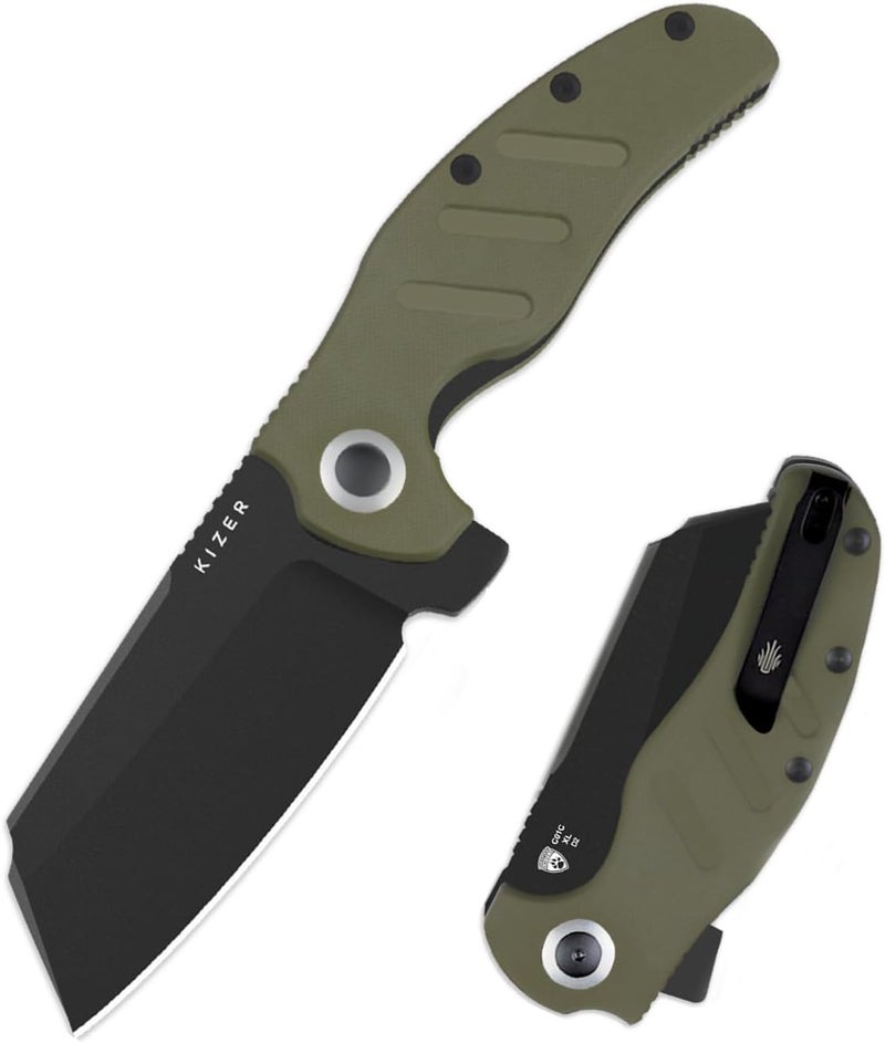 KIZER C01C XL Sheepdog Pocket Knife, 3.9" D2 Sheepsfoot Blade EDC Folding Knife with Green G10 Handle, Liner Lock, Flipper, and Pocket Clip, Camping Survival Knives for Men Women, V5488M1 - Image 1